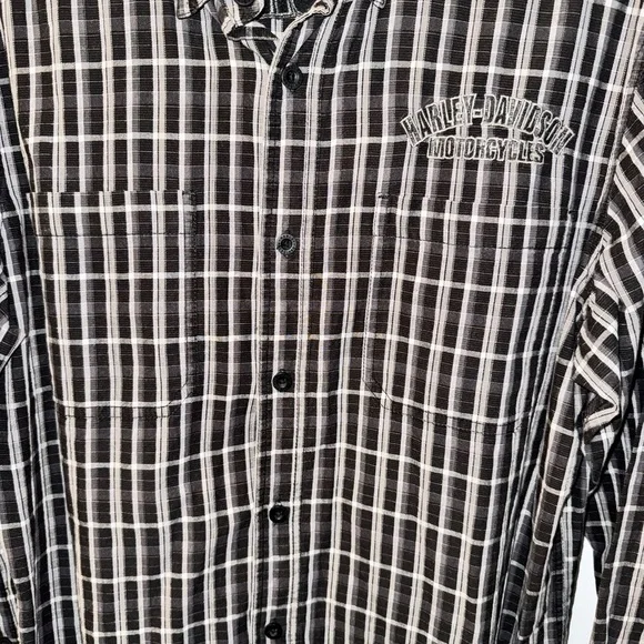 Harley-Davidson Mens Flames Embroidered Plaid Long Sleeve Size Large - Picture 4 of 8